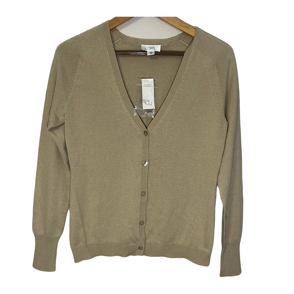 NWT LOFT Silk & Cashmere Women's Tan Button Up V-Neck Cardigan Sweater Small